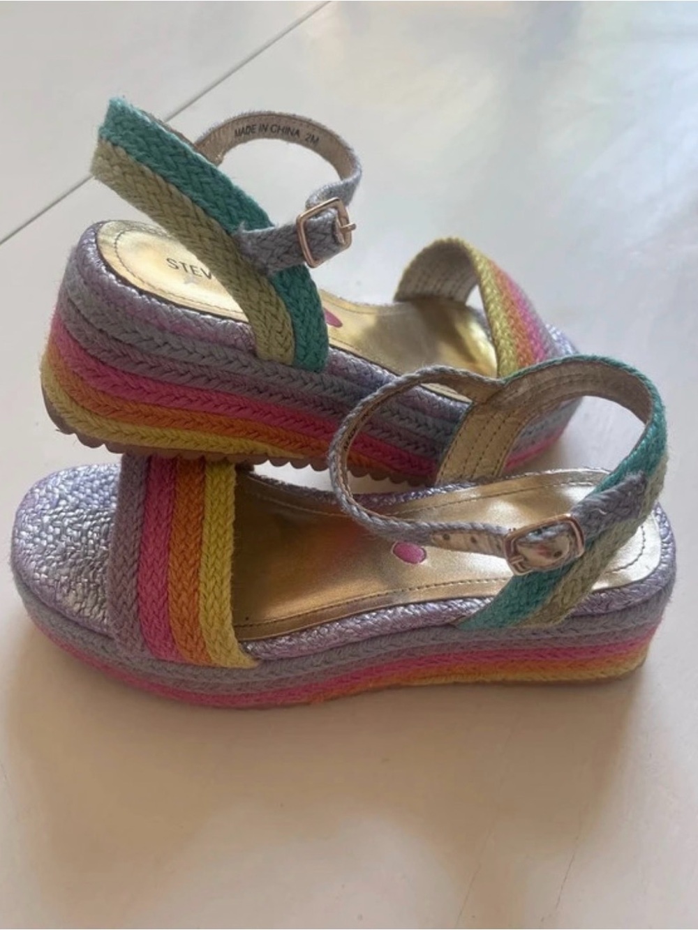 Steve Madden Kids Size 2 Rainbow Espadrille Wedge Sandals - Multicolor